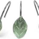 12PCS Leaves Shower Curtain Hooks, Decorative Shower Curtain Rings, Green Plant Leaf Shower Hooks Rustproof Stainless Steel, Bathroom Decor (Leaves)