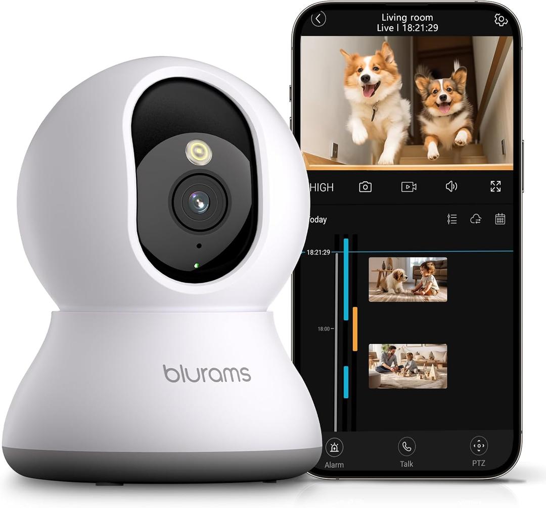 blurams Pet Camera 2K, 360 Dog Camera with Phone App, PTZ Indoor Cameras for Home Security Indoor, 2-Way Audio, Motion Tracking, Color/IR Night Vision, Siren, Cloud&SD(2.4GHz Only) (White)