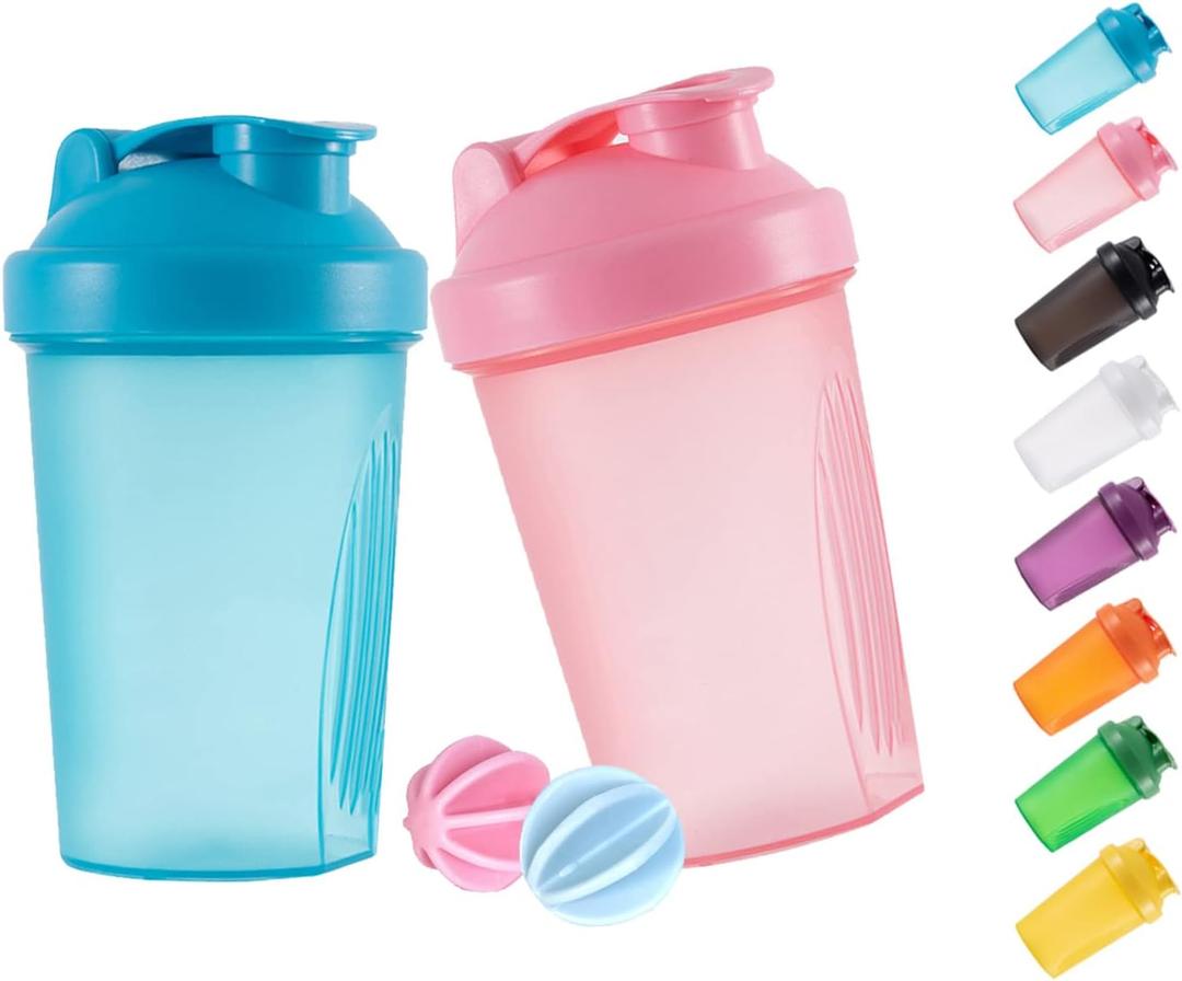 Shaker Bottle Protein Shakes and 16-Ounce/400ML Shaker-Bottle with Whisk Balls,Non-BPA plastic(Blue+Pink(2PCS))