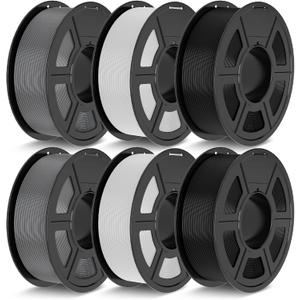 JAYO PETG Filament 1.75mm Bundle 6.6KG, Strong Toughness PETG 3D Printer Filament, Fits for Most FDM 3D Printers (Black, Black, White, White, Gray, Gray)