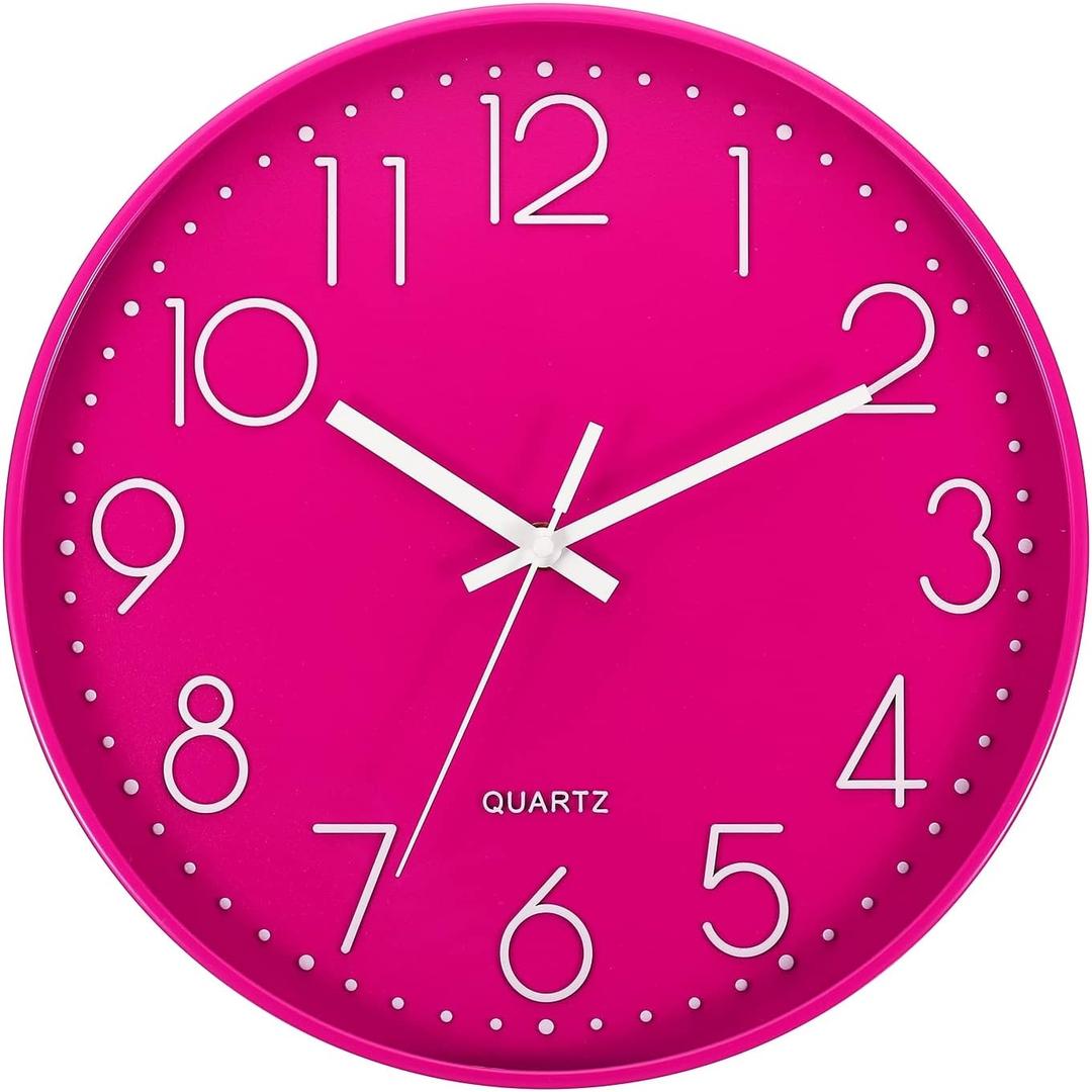 PATIKIL 12 Inch Wall Clock, Battery Operated Silent Non-Ticking Round Wall Clocks for Office Bedroom Decorative, Pink