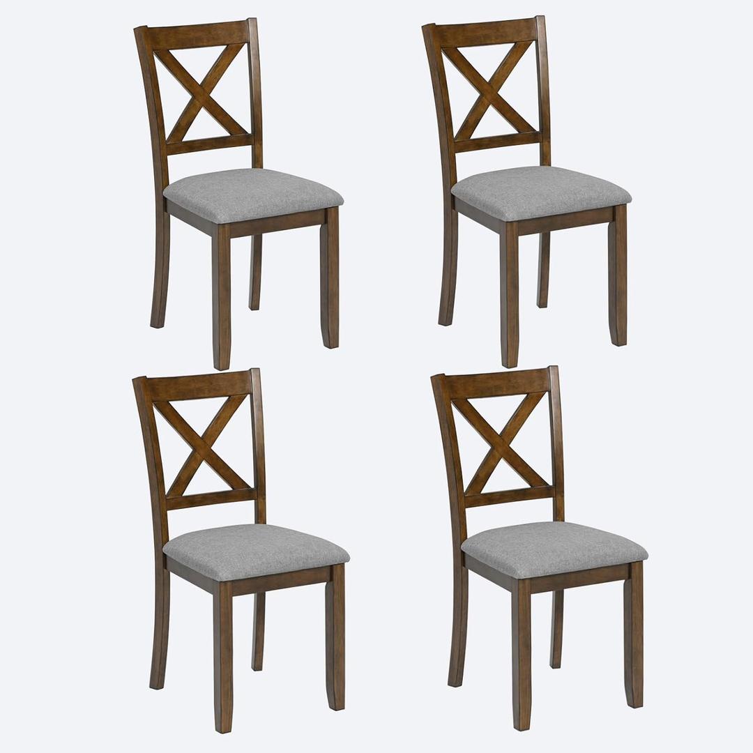 Dining Chairs Set of 4, Upholstered Kitchen Side Chairs with Padded Seat, Walnut Rubber Wood, Ergonomic Design, Easy Assembly, 17" W x 20" D x 36" H