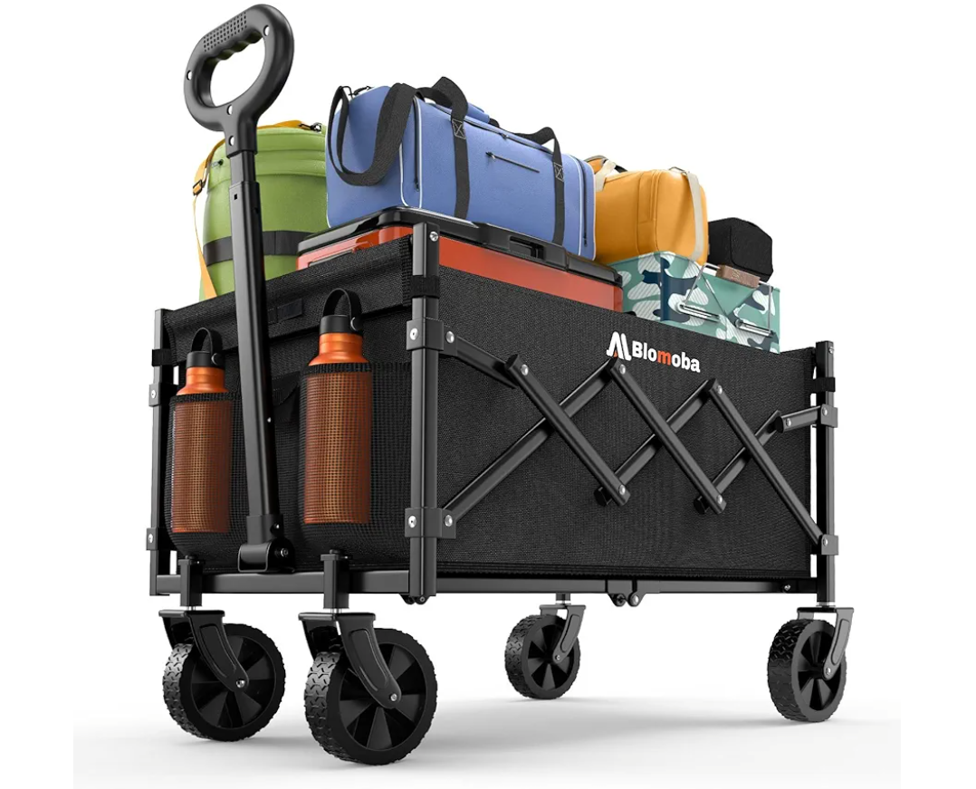 Collapsible Wagon with Wheels, 220 lbs Wagons Carts Foldable Wagon Cart with Flexible Handle, Lightweight Portable Folding Utility Grocery Shopping Cart for Grocery Sports Garden Camping