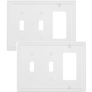 2-Pack Combo Decorator/Double Toggle Light Switch Cover Plate, Pure White Pearls Decorative Switch Plates and Outlet Covers, Metal Wall Plates for Electrical Outlets