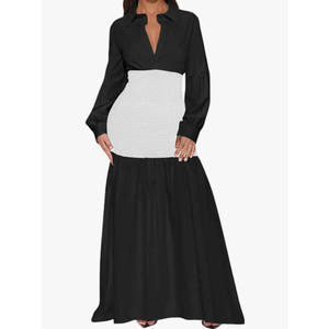 Ekaliy Women's Puff Long Sleeve Shirt Dress Elegant Button Down Loose Swing Party Maxi Dress, XXL