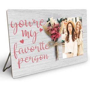 You're My Favorite Person Picture Frame with Bouquet, Best Friends Wooden Photo Frame Gifts for Women, 4x6 inch Photo