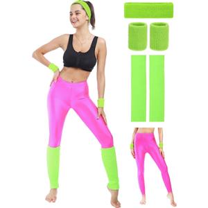 SATINIOR 80s Neon Leggings Party Retro Jogging Sports Headband Wristbands Leg Warmers SATINIOR 80s Neon Leggings Party Retro Jogging Sports Headband Wristbands Leg Warmers