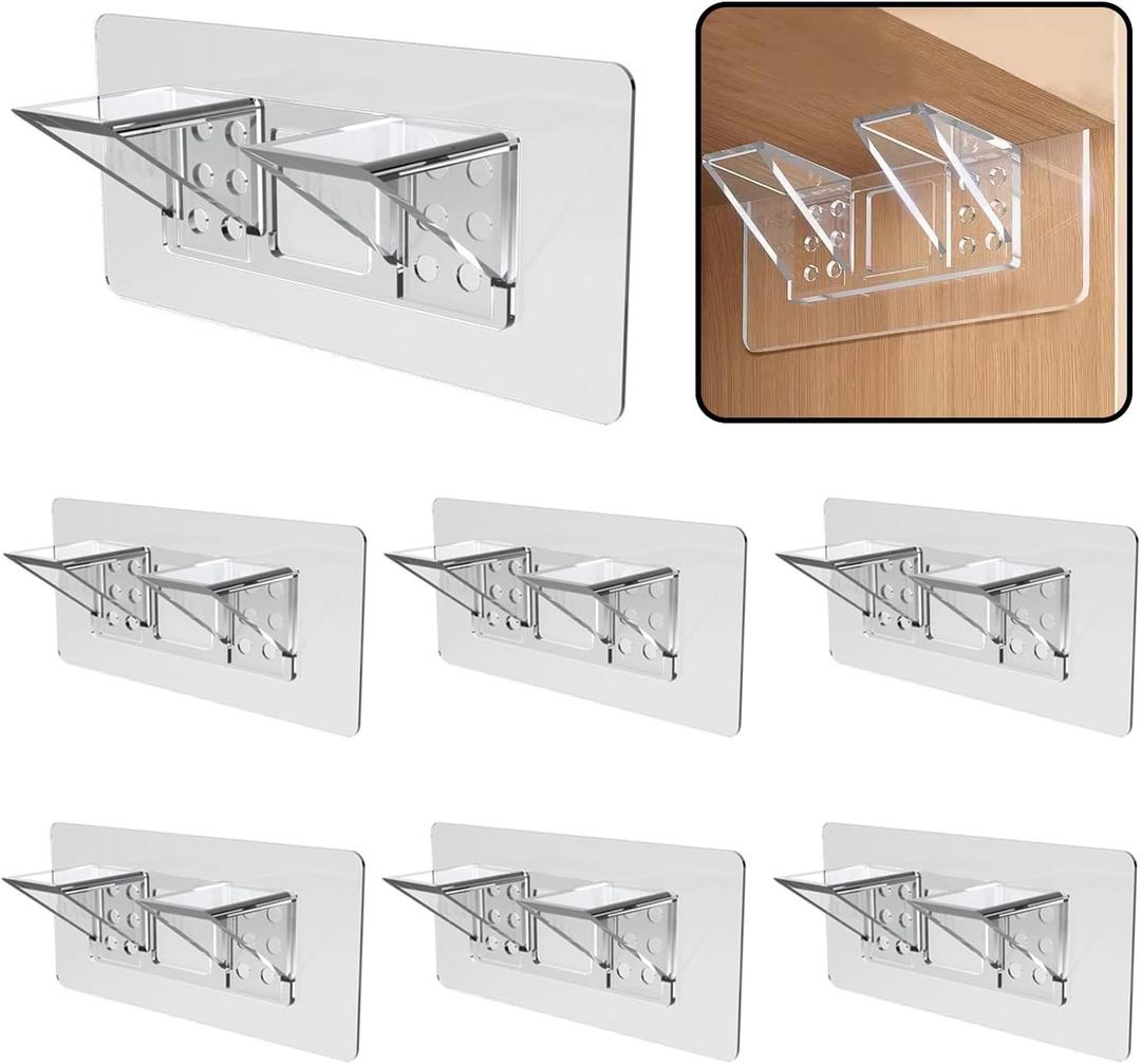 12-Pack Heavy-Duty Adhesive Shelf Brackets, Large Size Double Row Brackets, No-Drill Wall Mount Pegs,Shelf Support Pegs for Kitchen Cabinets, Bookshelves, and Closets