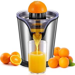 FOHERE Orange Juicer Squeezer Electric Citrus Juicer with Two Interchangeable Cones Suitable for orange, lemon and Grapefruit, Brushed Stainless Steel