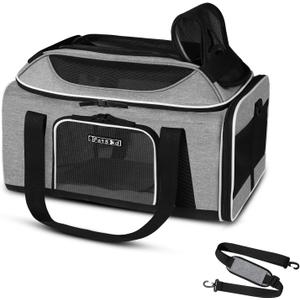 Petskd Top-Expandable Pet Carrier 17x12x8.5 Inches JetBlue Allegiant Spirit Airline Approved, Soft-Sided Carrier for Small Cats and Dogs with Locking Safety Zippers and Anti-Scratch Mesh(Grey)
