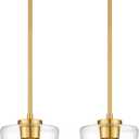 2-Pack Pendant Lights Kitchen Island, 8" Brushed Gold Hanging Lights Fixtures with Clear Glass Shade, Modern Kitchen Pendant Lighting Over Island for Dining Room, AD-22004-1P2L-GD-C, 7.8"