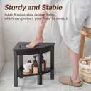 17.7" Shower Stool for Inside Shower, Poly Lumber Corner Shower Bench with Storage Shelf & Adjustable Height Legs, 400LBS Shower Seat, Foot Rest for Shaving Legs, Indoor/Outdoor Use (Black)