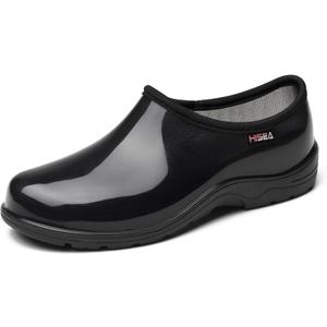 HISEA Waterproof Garden Shoe for Women Outdoor Slip-On Garden Clogs Rubber Rain Boots Short Ankle Booties Rain Shoes with Comfort Insole (8, Classic Black)