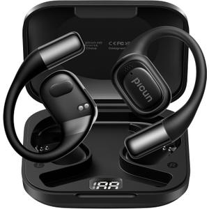 Picun Open Ear Headphones, Bluetooth 5.4 Wireless Earbuds with LED Display, Snug Fit Ear Hooks, Multipoint Connection, IP54 Waterproof, Mic Clear Calls, 40H Playtime Sports for Running Workout - Black