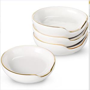 Boao 2.7 Inches Mini Ceramic Spoon Rests, Gold Rim Kitchen Spoon Rests, Mini Cooking Season Soup Holder for Stove Top Countertop, Teaspoon Rest, Coffee Stir Rest (White, 4 Pieces)