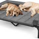 Veehoo Cooling Elevated Dog Bed Add Removable Waterproof Bolster Cushion Mat, Raised Pet Cot with Breathable Teslin Mesh, No-Slip Feet, Dog Sofa Bed for Indoor Outdoor, XXLarge, Black Silver (59.0"L x 37.5"W x 9.0"Th)