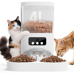 Automatic Cat Feeder with Camera for 2 Cats,1080P HD Video Night Vision Pet Feeder Food Dispenser, 5G&2.4GHz WiFi Pet Feeder with 2 Way Audio,Smart App Control 4L Pet Dry Food Dispenser for Cat/Dogs