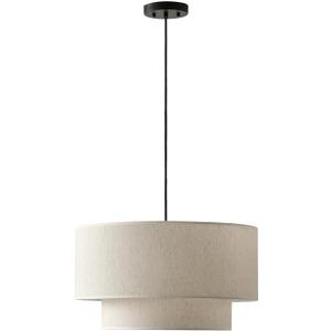 20" Farmhouse Pendant Light Fixtures, 2-Tier Drum Pendant Lighting with Linen Lampshade, 3-Light Modern Hanging Chandeliers for Dining Room, Living Room, Bedroom, and Kitchen