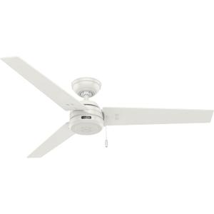 Hunter 52 inch Outdoor or Indoor Ceiling Fan No Light - White Ceiling Fan without Light, For Patio, Porch, Garage, or Living Room, Standard Mount, 3 Blades, Pull Chain - Cassius 59263, Fresh White