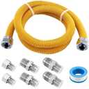 AMI PARTS 48" Flexible Gas Line Kit Yellow Coated, Gas Hose Connector Kit for Dryer, Stove, Water Heater,5/8" OD(1/2" ID) Stainless Steel Gas Line with Connector 1/2" MIP &1/2"FIP & 3/4"MIP Fitting