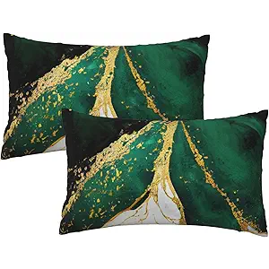 Emerald Green and Gold Marble Throw Pillow Cover Pillow Covers 12X20 in Set of 2 Soft Pillow Cases Cushion Modern Farmhouse for Couch Sofa Living Room Bedroom Home Decor