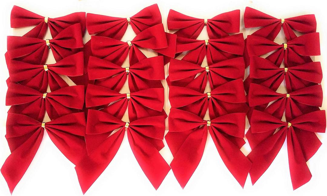 Red Velvet Christmas Bows - 20 Pack | 4.5 x 4.5 Inch Holiday Ribbon Bows for Indoor & Outdoor Decorating | Perfect for Christmas Trees, Wreaths, Garlands, & Gifts