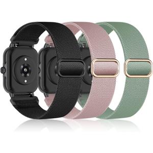 3 Pack 19mm Stretchy Nylon Watch Bands for ID205L Veryfitpro Smart Watch,Soft Sport Band Quick Release Wristband Loop Elastic Strap for Willful YAMAY SW021 ID205L/SW025 ID205S Women Men (Black+Rose Pink+Cactus)