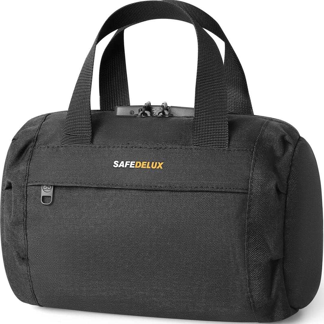SafeDelux Smell Proof Bag with Combination Lock, Odorless Activated Carbon Fiber Smell Proof Container, Portable Stash Box for Travel, Home, Office & Gifts (Black Large)