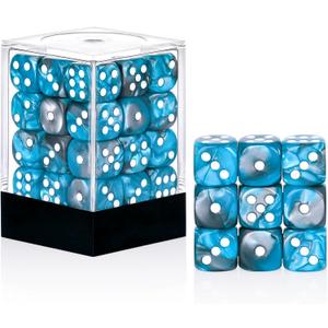 36 Pieces 12mm 6 Sided Mini Dice Set,Two Colours D6 Game Dice Set,6 Sided Standard Game Dice for Board Games Dice Games Classroom Teaching Dices Game,with Portable Gaming Box(Blue & Silver)