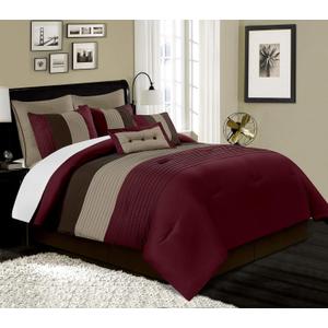 Chezmoi Collection Loft 8-Piece Luxury Striped Comforter Set (King, Burgundy/Coffee/Brown)