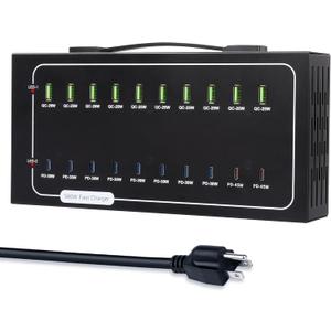 580W USB Charging Station, 20 Port Fast Charging Station for Multiple Devices, Dual PD 45W USB C Charger Block, Smart Power Delivery & Multi Protection for Laptop MacBook iPhone, iPad, Tablet