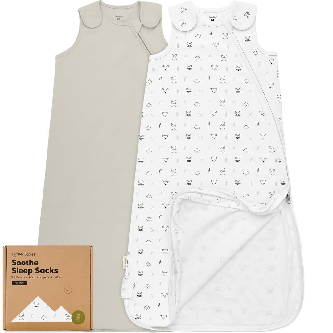 2-Pack Organic Baby Sleep Sacks, 100% Cotton - Soft & Breathable 0.5TOG Baby Wearable Blanket, Toddler Sleeping Sack 6-18 months, Easy to Wear Transitional Swaddles for Newborns, Infants (Nordic, M)