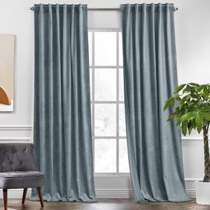 KGORGE Stone Blue Velvet Curtains 90 inches 2 Panels, Velvet Blackout Curtains for Bedroom Living Room, Soft Darkening Thermal Insulating Window Drapes, Back Tab Rod Pocket, W 52 x L 90