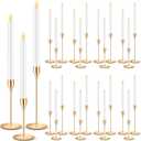 FillTouch 30 Pcs Gold Candlestick Holders with Flameless LED Candles Bulk Includes 15 Metal Candle Holders and 15 Battery Operated Taper Candles for Wedding Valentines Table Centerpieces Home Decor
