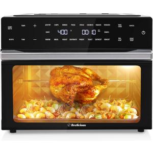32QT Extra Large Air Fryer, 19-In-1 Air Fryer Toaster Oven Combo with Rotisserie and Dehydrator, Digital Convection Oven Countertop Airfryer Fit 13" Pizza, 6 Accessories, 1800w (Black)