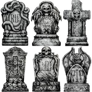 JOYIN 15.7 Halloween Decorations Outdoor Graveyard Tombstones, 6 Pcs Skeleton RIP Plastic Gravestones Halloween Decor with 12 Metal Stakes for Yard Lawn Garden Prop, Party Decor Supplies