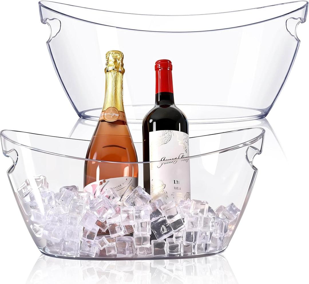 Ice Buckets for Parties, 2pcs Acrylic Champagne Beverage, Drinks Buckets Tub for Cocktail Bar, 5.5L Ice Bucket for Christmas Party(16.5 * 7.3 * 6.8inch) (Clear)