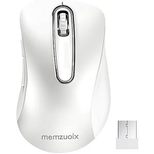 memzuoix 2.4G Wireless Mouse, 1400 DPI Computer Mice with USB Receiver, Portable Wireless USB Mouse Battery Powered Cordless Mice for Laptop, PC, Desktop, 5 Buttons (White)