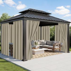 Outdoor Curtains for Patio Waterproof - 8 Panels Weatherproof Privacy Outside Curtains with Rod Pocket for Pergola, Gazebo, Porch, Cabana, Balcony, 54 x 108 Inch, Taupe