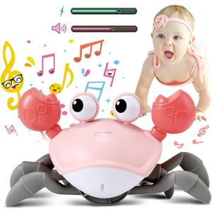 control future Baby Girl Toys Tummy Time: Pink Crawling Crab Babies Montessori Toy Learning 36 Months 3 Year Old Birthday Infant Girls Valentines Gifts Stuff 0 1 2 Essentials