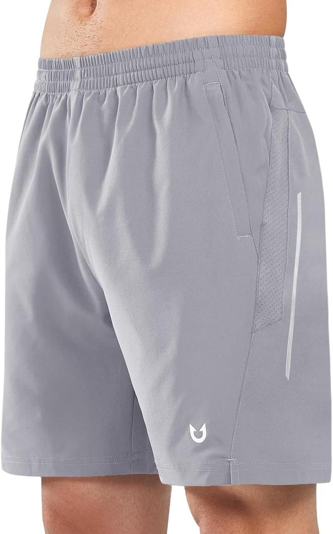 NORTHYARD Men's 7" Athletic Running Shorts with Zipper Pockets Quick Dry Lightweight Workout Gym Short (Gray, L)