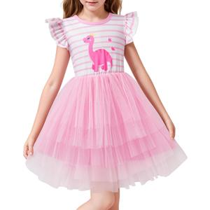 LQSZ Girls Tulle Dresses Princess Flutter Sleeve Tutu Dress for Toddler Girl 3-12 Years (Pink)