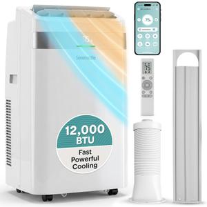 SereneLife Portable AC Unit and Heater, Adjustable Temperature with 12,000 BTU Cooling & Heating, Smart Wi-Fi Control, Dehumidifier & Fan Modes, Portable AC Units for Rooms with Window Mount Kit White