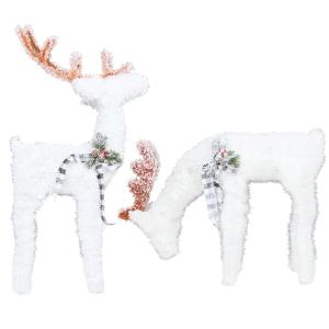 Alpine Corporation 36" H 3D Frosted Reindeer Christmas Decor with LED Lights, Set of 2