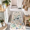 Hallway 2x5 Washable Runner Rug: Stain Resistant Floral Scalloped Rug for Kitchen Entryway Farmhouse Soft Carpet for Bathroom Bedroom Thin Laudry Living Room Floor Mat with Non Slip Backing(2x5,Cream)