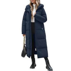 Jyanl Women Long Winter Puffer Coat Quilted Jacket Winter Warm Hooded Maxi Length Parka Padded Down Zip Thick Outerwear with Side Zipper Slits (Navy Blue, XXL)