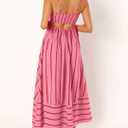 chouyatou Women's Striped Back Smocked Maxi Dress Sexy Spaghetti Strap Cut Out Flowy Swing Long Dress (Pink, M)