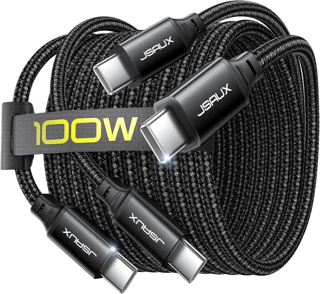 JSAUX 100W USB C to USB C Cable [2-Pack 10FT], Type C Fast Charging Cord for iPhone 17 Air/iPhone 17/iPhone 17 Pro/iPhone 17 Pro Max, iPhone 16/15 Series, Galaxy S/Note Series, MacBook, iPad - Black