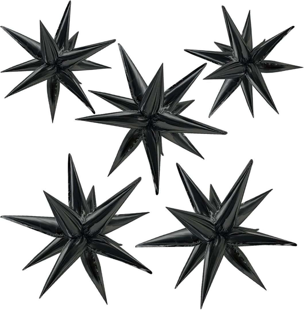 Star Balloons 60Pcs Black Balloon 12 Spike Foil Balloons Explosion Mylar Cone Balloon Magic Party Decorations Backdrops for Halloween Graduation Birthday Wedding Anniversary Retirement