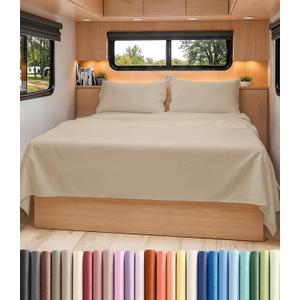 Short Queen Size 4 Piece Sheet Set - RV Short Queen, Ultra-Soft, Breathable & Cooling Bed Sheets Set with Deep Pockets - Hotel Luxury Bedding for Women & Men - Wrinkle Free & Fade Resistant - Cream